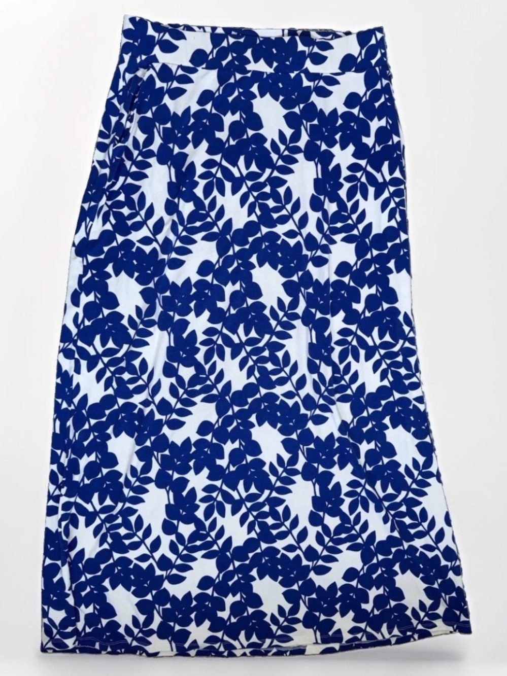 Boden Blue Leaf Print Maxi Skirt 14L Long Jersey Stretchy Coastal Boho Summer